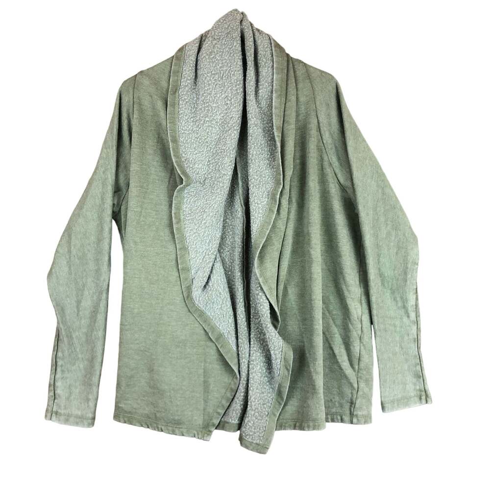 Lucky Brand Womens Sweater Green Fleece Open Front Cardigan Casual Wrap Large